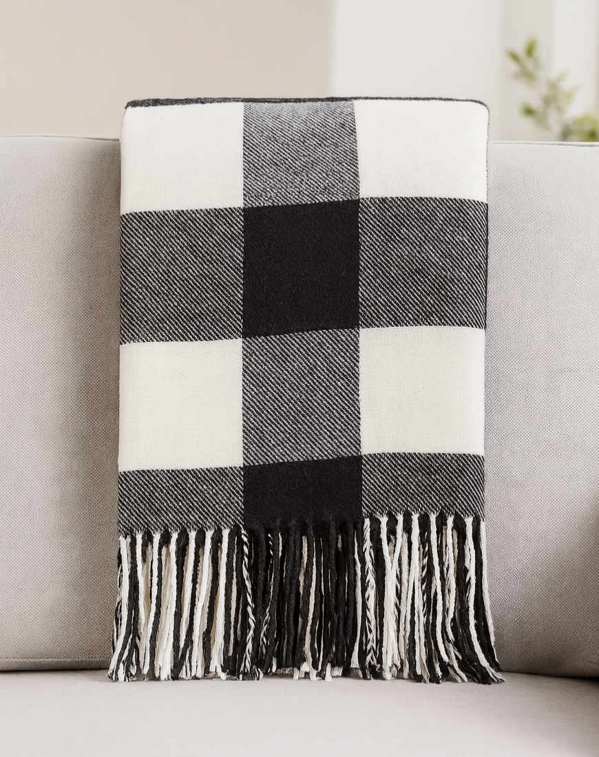 Black White Buffalo Plaid Throw Blanket 50x60