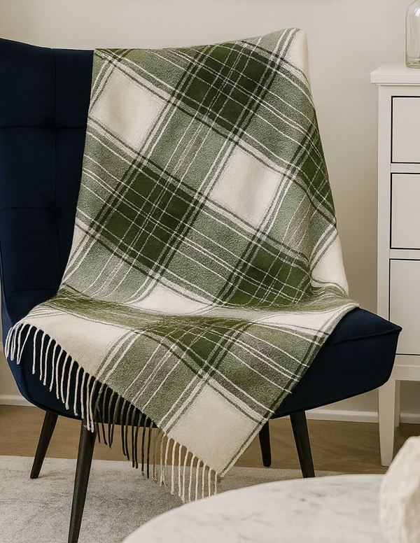 Green Plaid Throw Blanket (50x60")