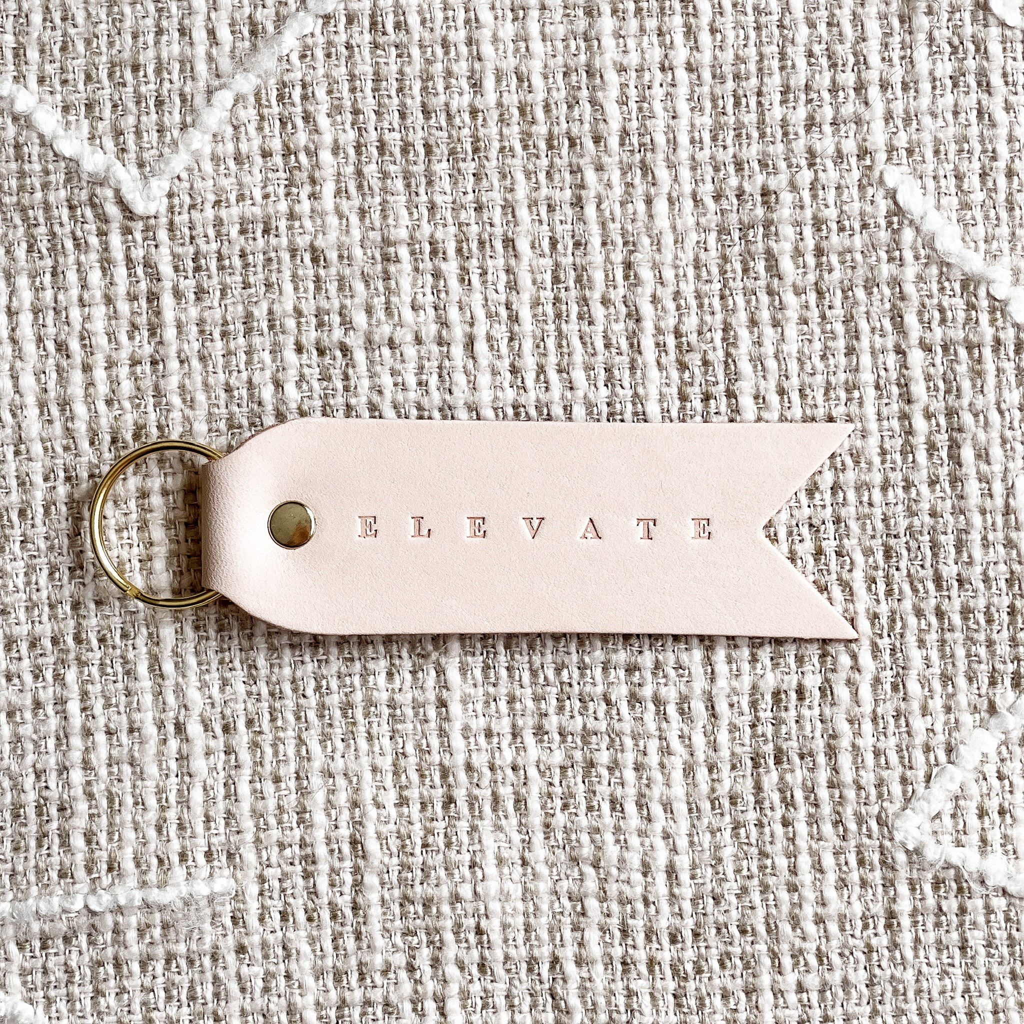 'ELEVATE' Ivory Leather Keychain