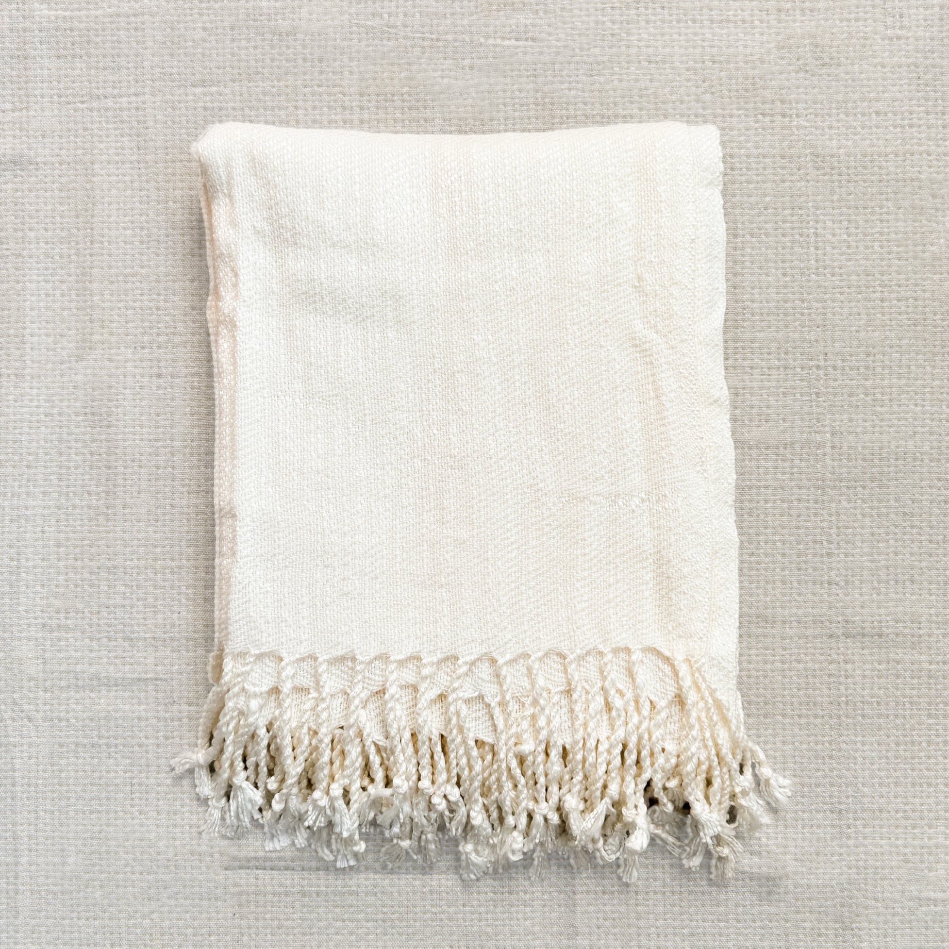 Ivory Woven Throw Blanket with Tassel (50x60")