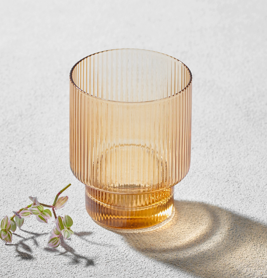 Amber Ribbed Highball Glass - 10 oz