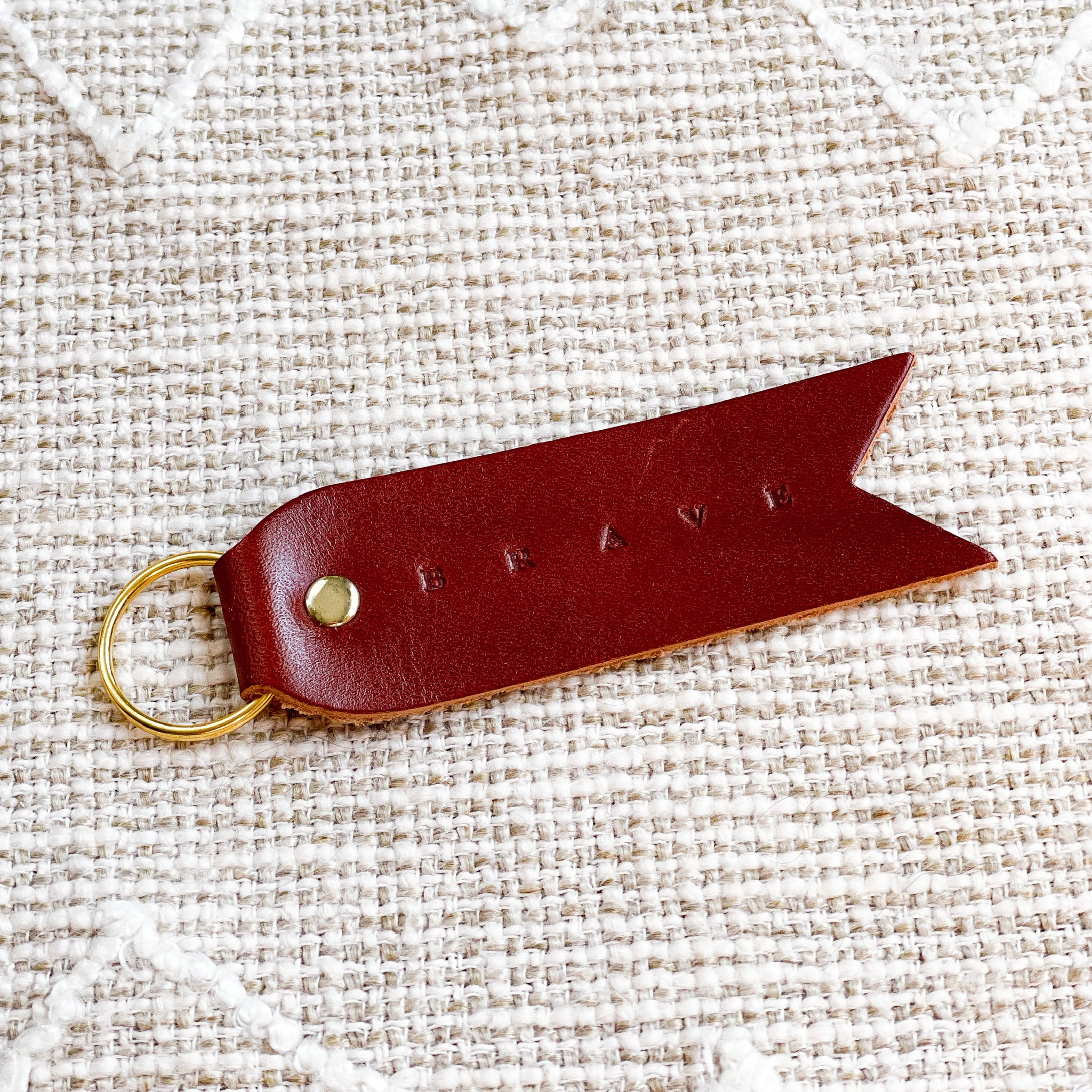 'BRAVE' Leather Keychain by Twin Sparrow